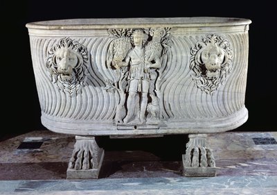 Borghese sarcophagus decorated with the Good Shepherd and heads of lions, 3rd-5th century by Paleo Christian